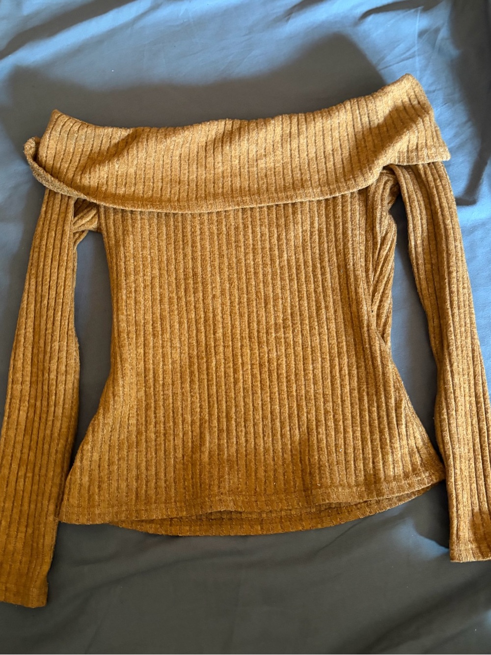 Charlotte Russe Ribbed Off-the-Shoulder Sweater in Mustard